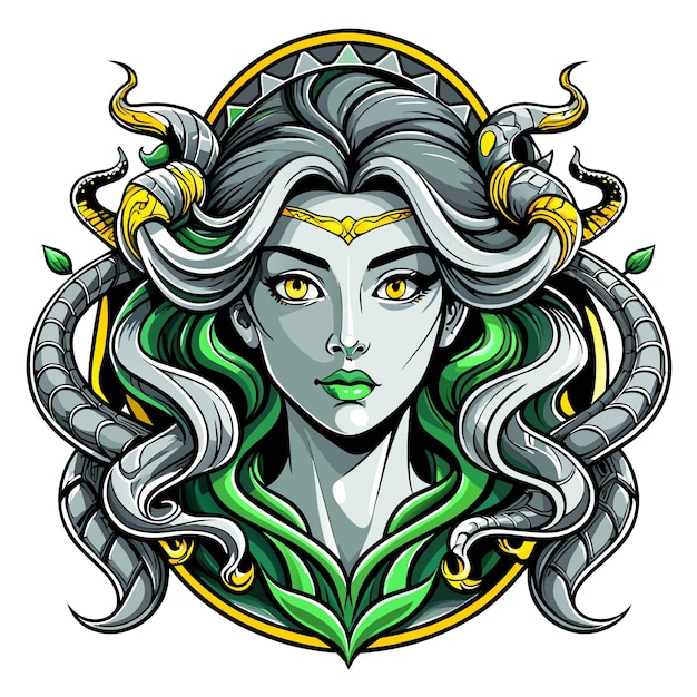 Vektor greek mythology medusa hand drawn cartoon character sticker icon concept isolated illustration