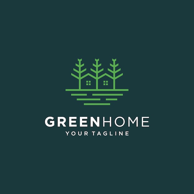 Green House Logo Immobilienvorlage. minimalistisches Umrisssymbol für umweltfreundliche Gebäude.