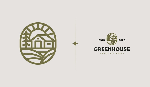 Green house monoline logo illustration universelles kreatives premium-symbol vektor-zeichen-symbol-logo-vorlage