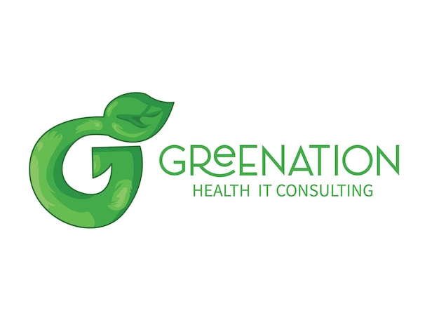 Greenation logo design buchstabe g mit einem blatt am ende