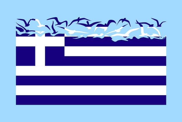 Vektor griechenland-flagge mit freiheitskonzept griechenland-flagge verwandelt sich in fliegende vögel vektor
