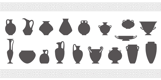 Griechische vasen silhouetten antike amphoren und töpfe glyphendarstellung tonkeramik steingut vektor