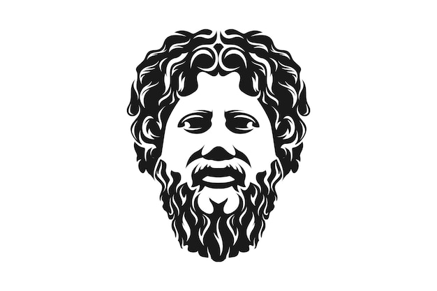 Vektor griechischer alter mann gesicht wie gott zeus triton neptun philosoph mit bart und schnurrbart logo-design