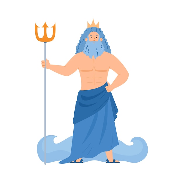 Griechischer gott des meeres poseidon oder römischer neptun flache vektorillustration isoliert