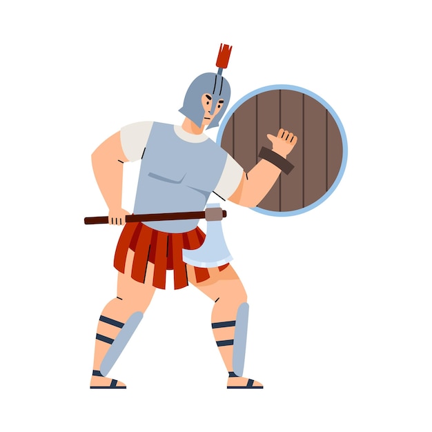 Griechischer oder römischer Krieger in Rüstung und Helm flachbild Vector Illustration isoliert