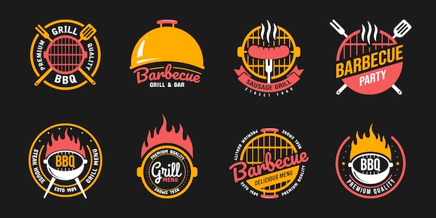 Vektor grill- und grilletiketten, abzeichen, logos und embleme