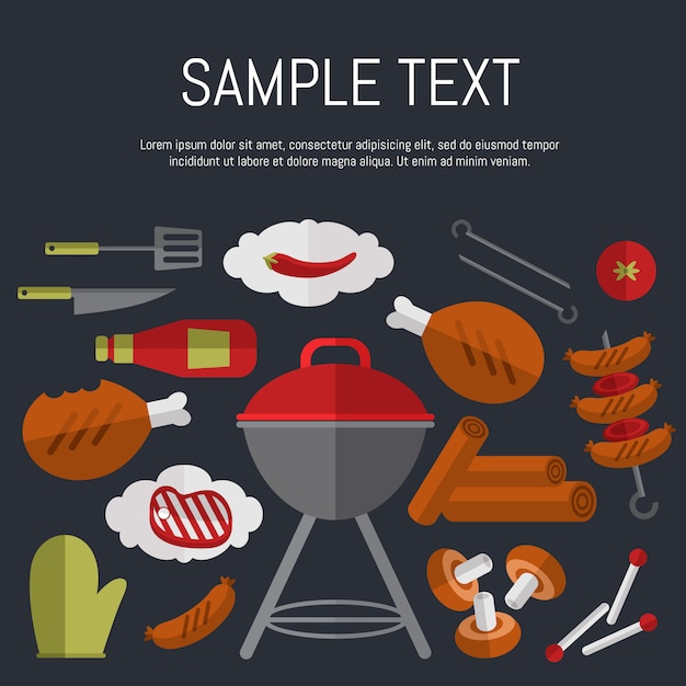 Grillgrillillustration mit textschablone