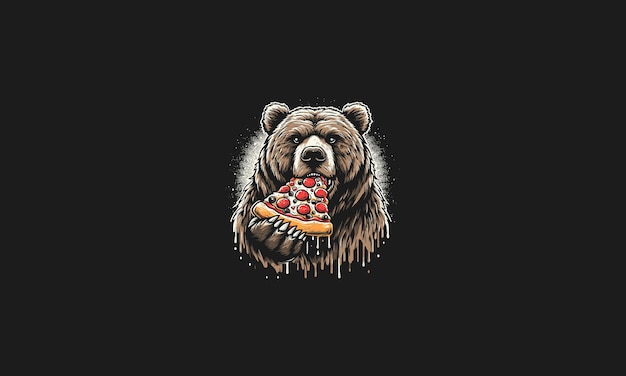 Vektor grizzly isst pizza vektor-illustration maskottchen-design