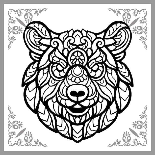 Grizzlybärkopf zentangle Künste lokalisiert auf weißem Hintergrund