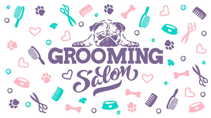 Grooming Salon Logo für Hundefriseursalon Hundestyling und Pflegeshop für Haustiere Vector