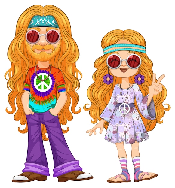 Vektor groovy hippie-familie-vektorillustration