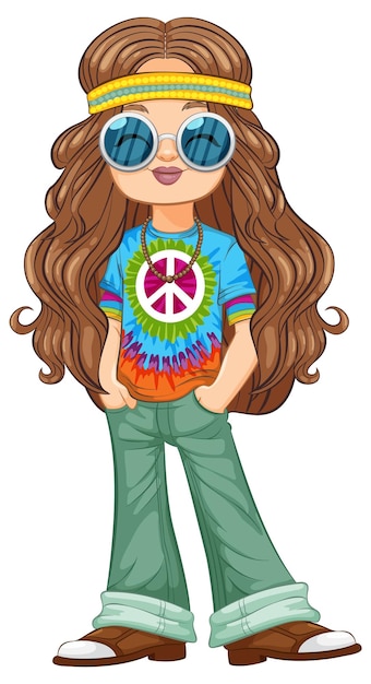 Vektor groovy hippie girl-vektorillustration