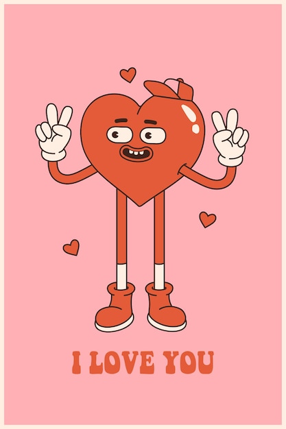 Groovy lovely heart poster liebeskonzept happy valentines day grußkarte rosa und rote farben