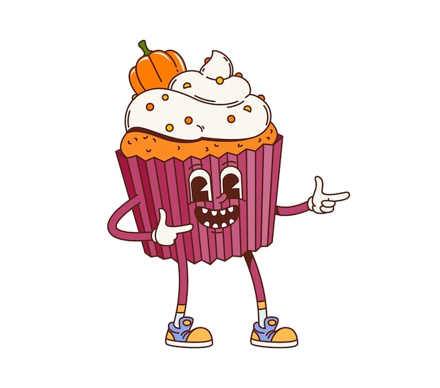 Groovy retro Cartoon Muffin Cupcake Charakter