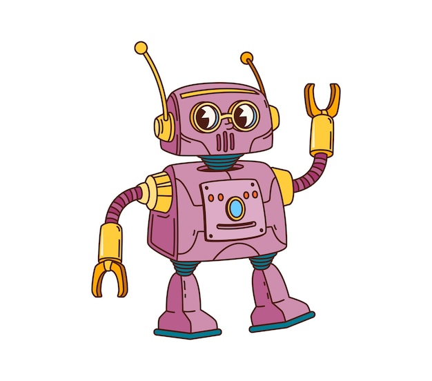 Groovy Retro-Roboter-Zeichentrickfiguren-Transformer