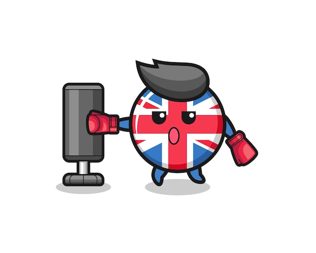 Vektor großbritannien flagge boxer cartoon beim training mit boxsack