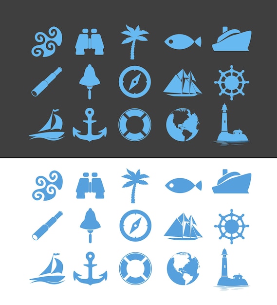 Vektor große auswahl an nautischen symbolen für urlaub und reisen