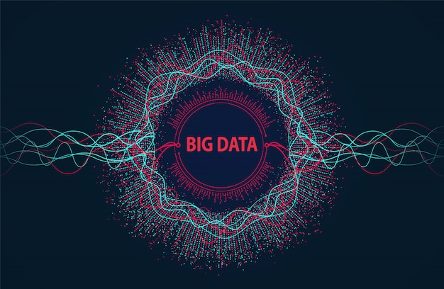 Vektor große daten. visueller informationsfluss aus punkten und linien.