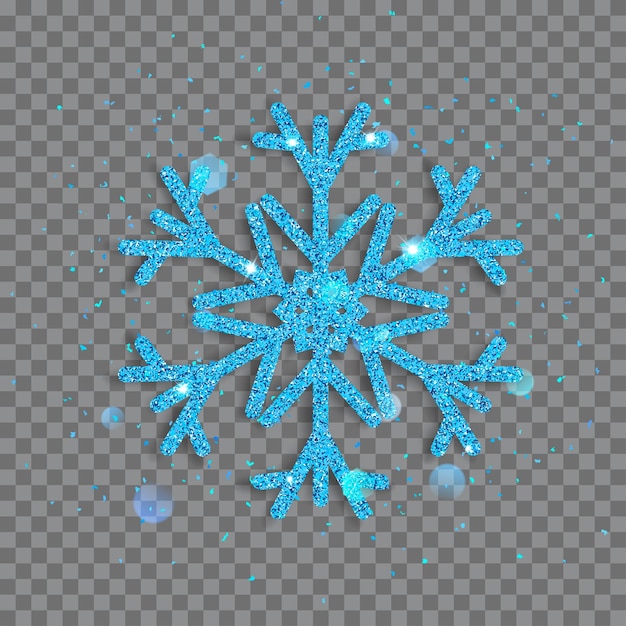 Vektor große glänzende schneeflocke aus hellblauem glitzer mit funkeln und blendungen