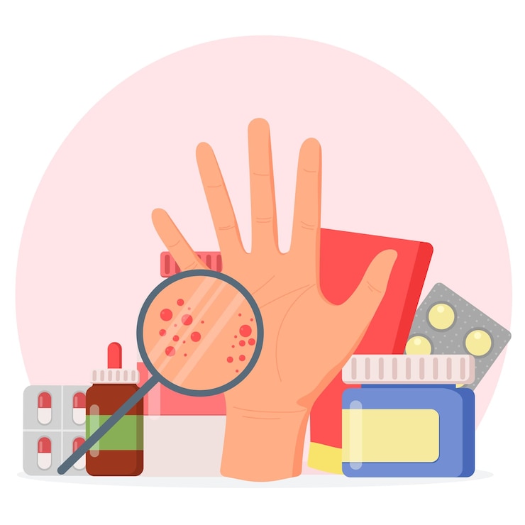 Vektor große hand mit roter haut und hautausschlag psoriasis vitiligo dermatitis