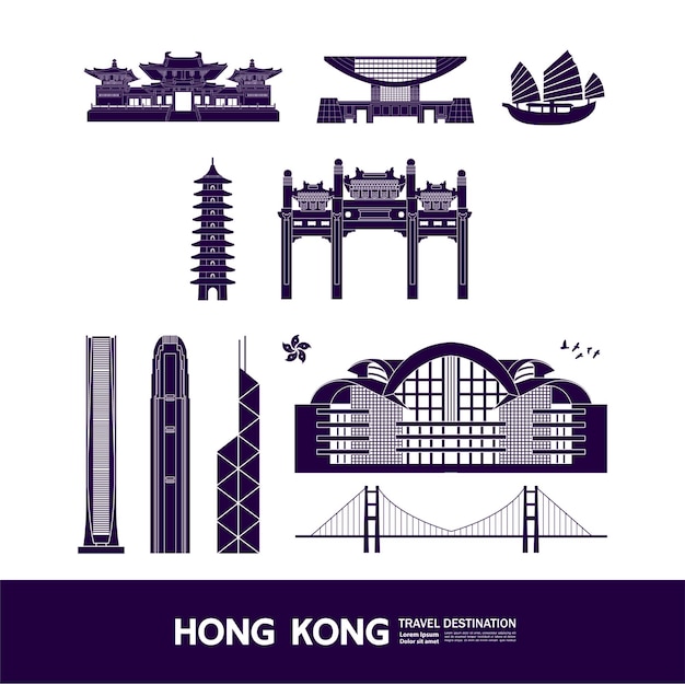 Große illustration des hongkong-reiseziels.