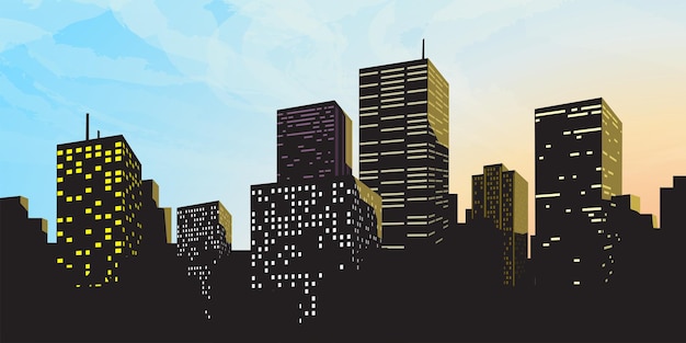 Große moderne Stadtsilhouette mit blauem Himmel