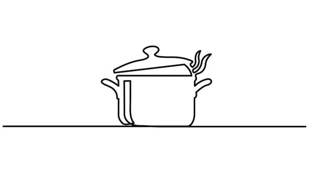 Große Pfanne eine kontinuierliche Zeichnung isolierte Linie auf weißem Hintergrund Kochen und Küchenkonzept