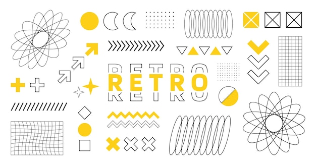 Große Reihe verschiedener futuristischer Retro-Designelemente Geometrische abstrakte Elemente Retro-Designelemente im Stil der 80er Jahre Vektorillustration