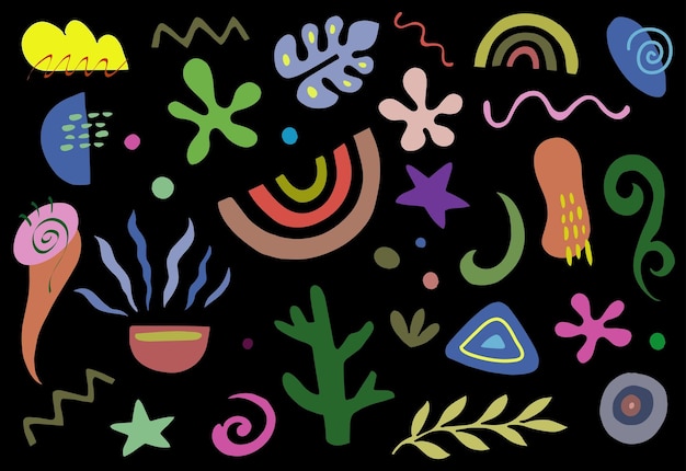 Große Reihe von handgezeichneten verschiedenen Formen und Doodle-Objekten Abstrakte zeitgenössische moderne trendige Vektorillustration Alle Elemente sind isoliert