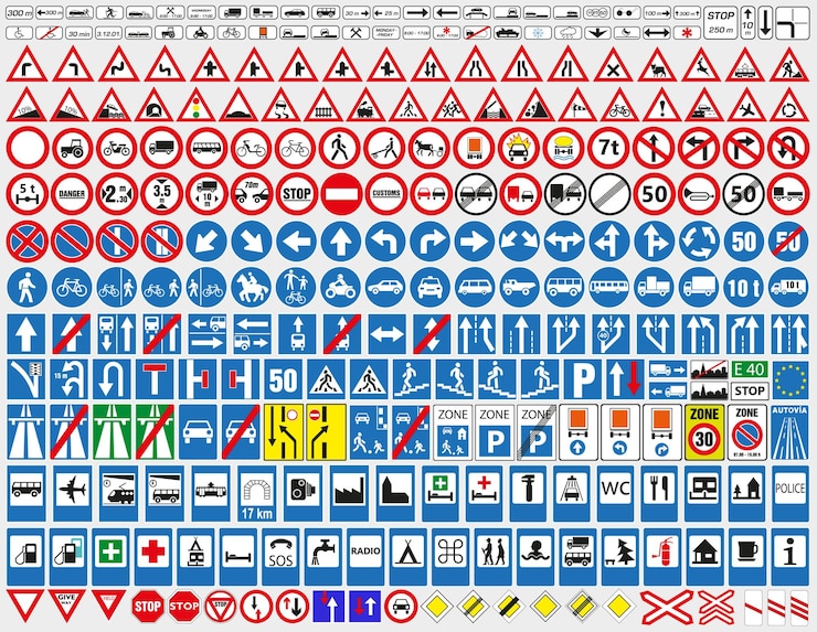 Vektor große reihe von verkehrsschildern verkehrsschilder