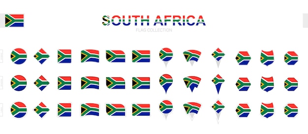 Große sammlung südafrikanischer flaggen in verschiedenen formen und effekten
