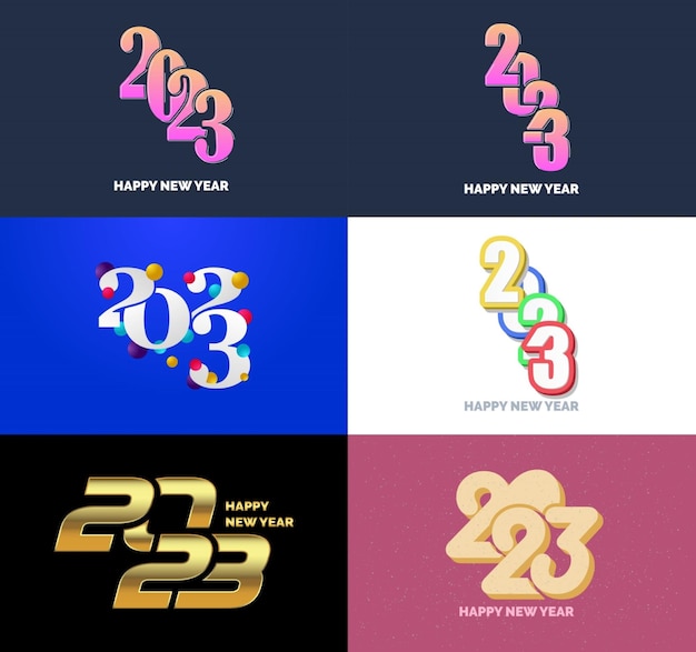 Große Sammlung von 2023 Happy New Year-Symbolen Cover des Geschäftstagebuchs für 2023 mit Wünschen Vector New Year Illustration