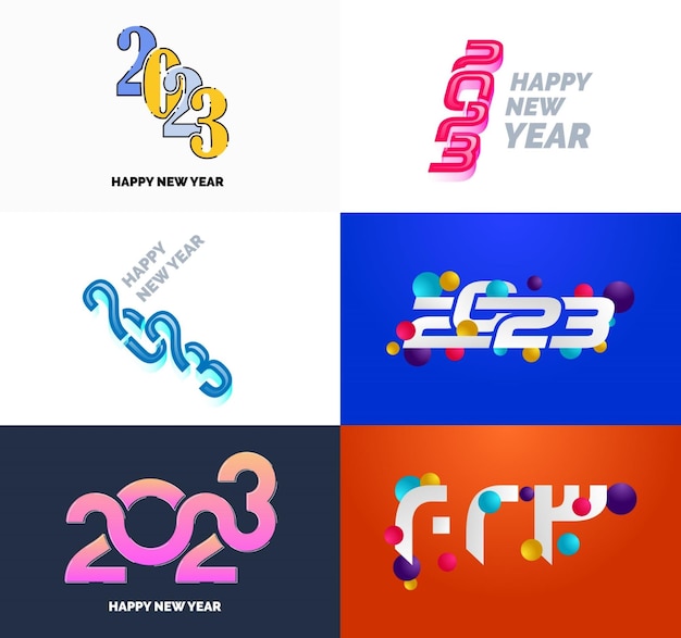 Große Sammlung von 2023 Happy New Year-Symbolen Cover des Geschäftstagebuchs für 2023 mit Wünschen Vector New Year Illustration