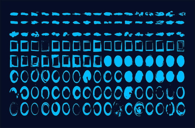 Große Sammlung von blauen Pinselstrichen Bürstenkreislinien