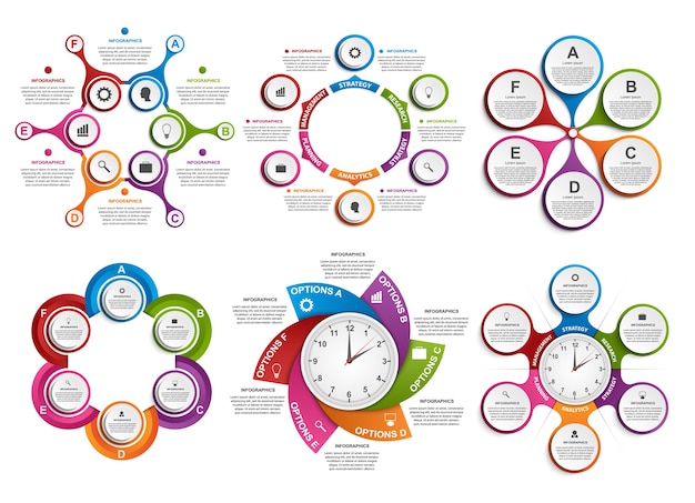 Große sammlung von bunten infografiken.