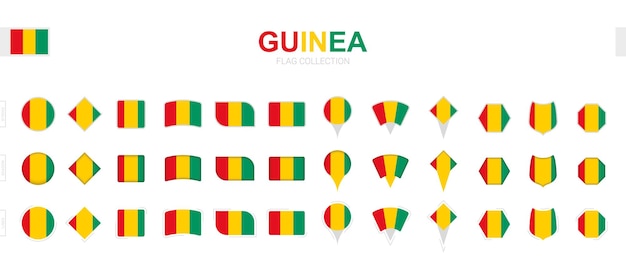Große sammlung von guinea-flaggen in verschiedenen formen und effekten