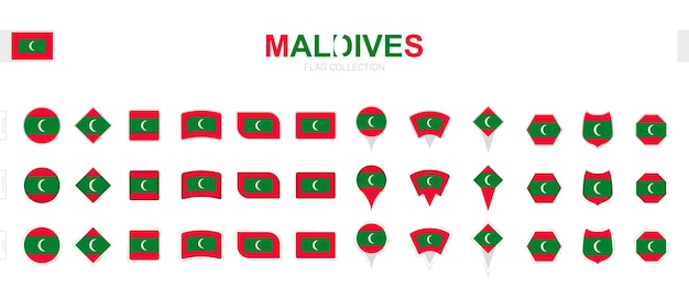 Große sammlung von malediven-flaggen in verschiedenen formen und effekten