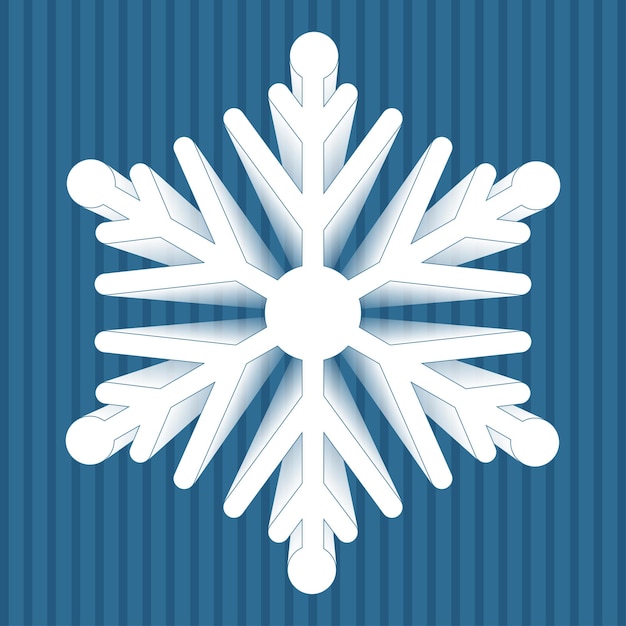 Große weiße 3d-schneeflocke auf blau gestreiftem hintergrund