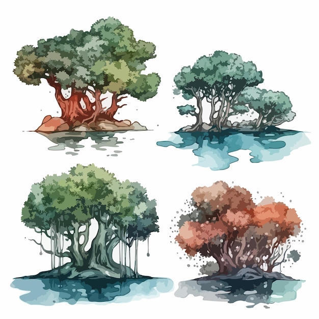 Großer Baum-Satz. Baum-Aquarell-Malpaket