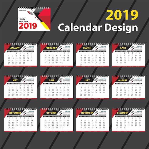 Großer kalender 2019 template design