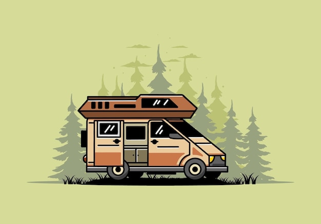 Großer lieferwagen mit schiebetür für das design von camping-illustrationsabzeichen