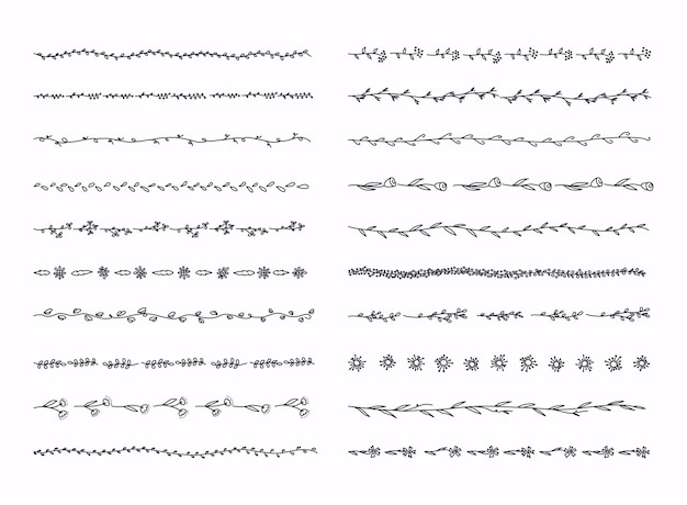 Großer Satz handgezeichneter Linienränder, Kritzelstriche und Designelemente isoliert auf Weiß