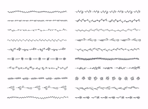 Vektor großer satz handgezeichneter linienränder, kritzelstriche und designelemente isoliert auf weiß
