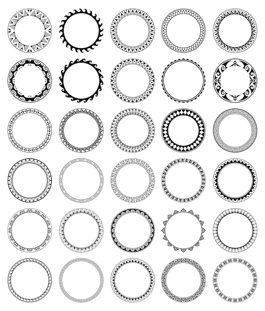 Großer Satz von runden geometrischen Maori-Rahmen mit einfacher Schwarz-Weiß-Kollektion