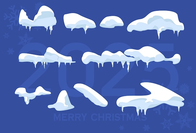 Vektor großer satz von schnee-eisen und schnee-mütze isoliert cartoon schneebedeckte elemente über winter-hintergrund-design