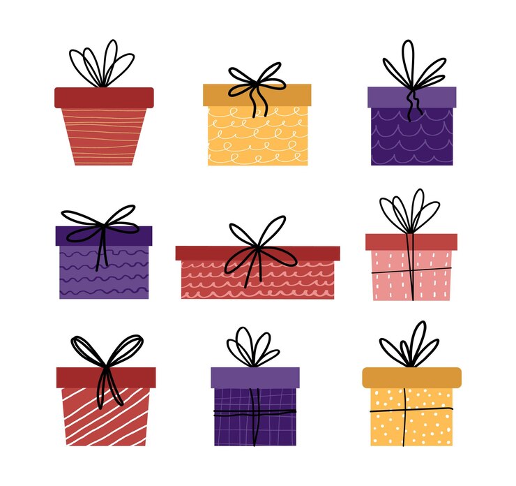 Großer Vektor-Set mit Geschenken Schöne handgezeichnete Elemente, die auf weißem Hintergrund isoliert sind