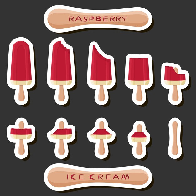 Großes farbenfrohes Set verschiedener Formen natürlicher Dessert-Eis aus verschiedenen Zutaten