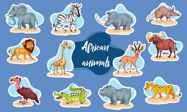Großes Set afrikanischer Tiere. Lustige Tierfiguren im CartoonStil