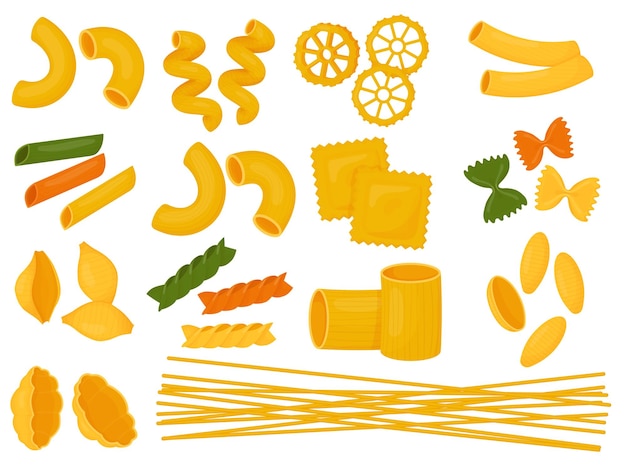 Vektor großes set italienischer pasta verschiedene arten von italienischer pasta