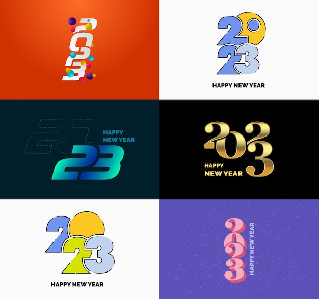 Großes Set von 2023 Happy New Year Logo Text Design 2023 Nummer Designvorlage Vector New Year Illustration